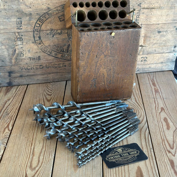 H1745 COOL! Vintage set of 13 SPUR CUTTER AUGER BITS in a fitted wooden BOX