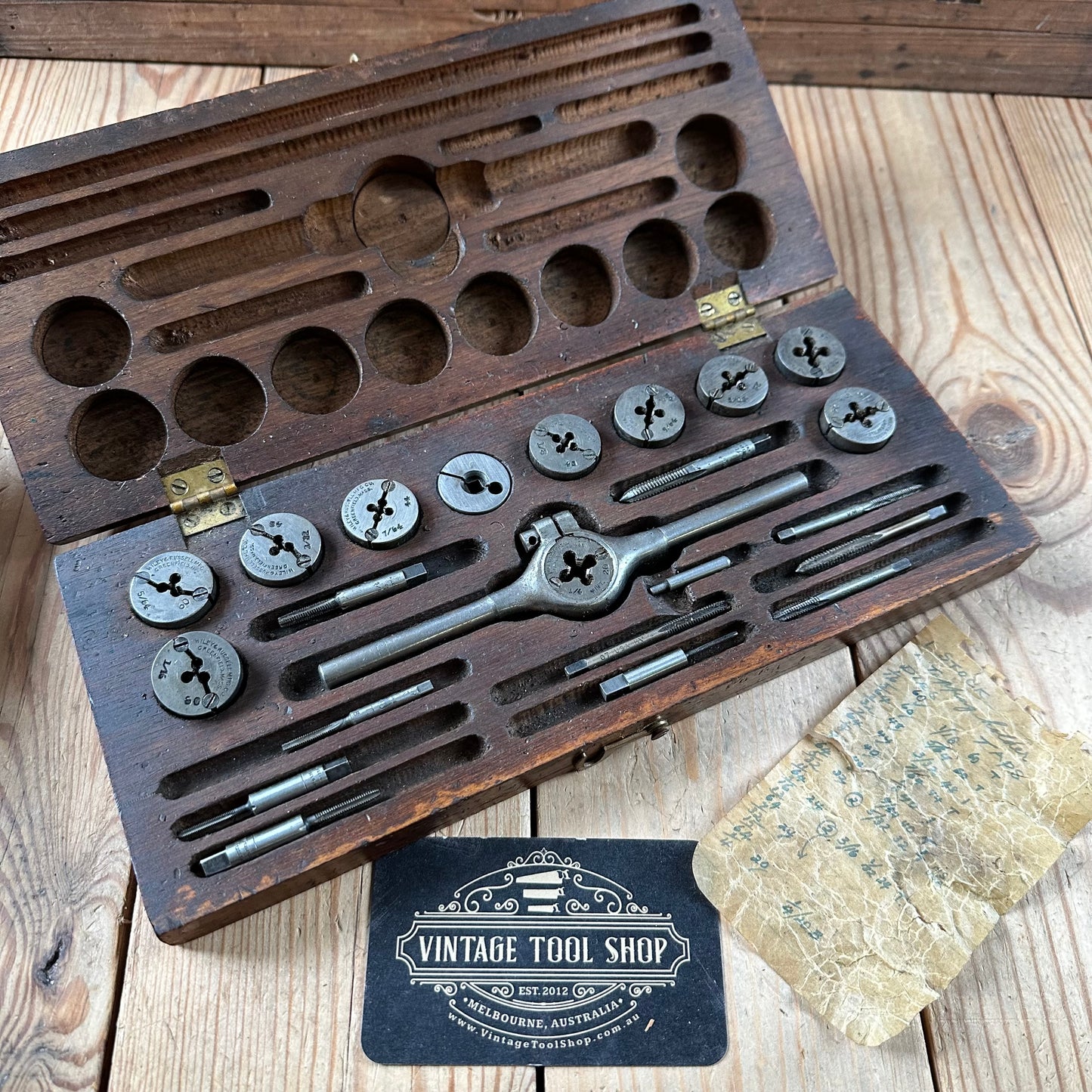 SOLD. H2398 Vintage Wiley & Russell USA TAP & DIE SET in wooden box