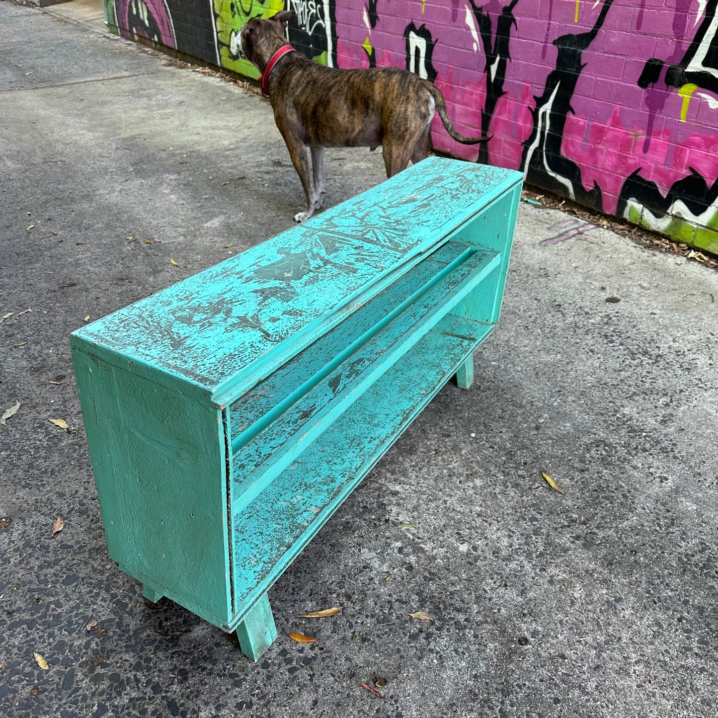 H2383 Vintage distressed shabby chic depression era GREEN Pine SHELVES