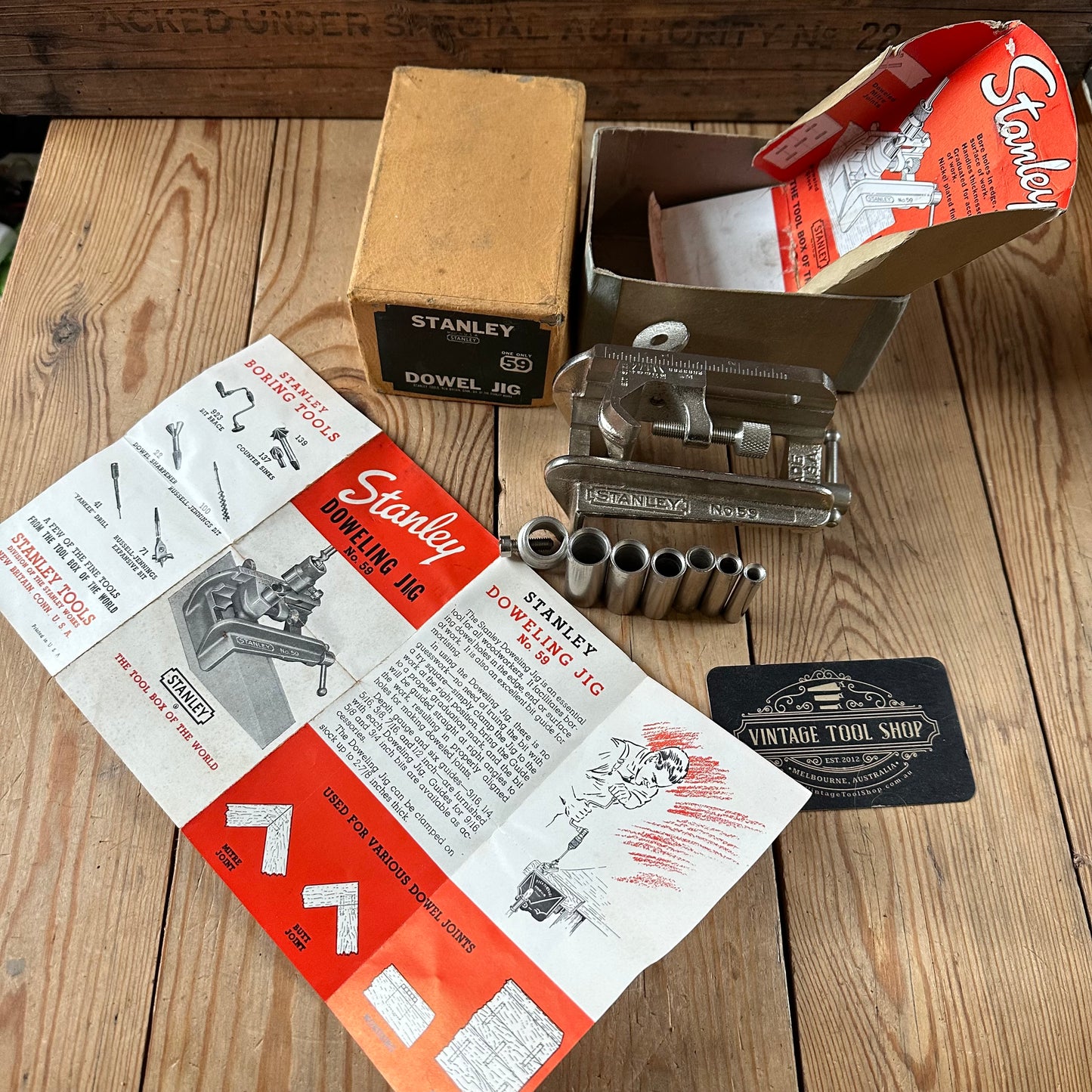 H2497 Vintage STANLEY USA No.59 Dowelling JIG with instructions & display box IOB
