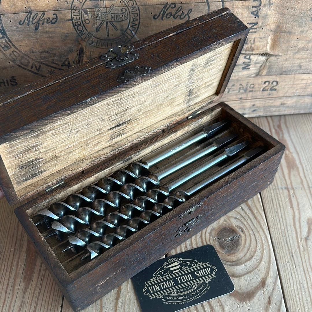 SOLD N1087 Vintage set of 13 AUGER BITS in wooden BOX