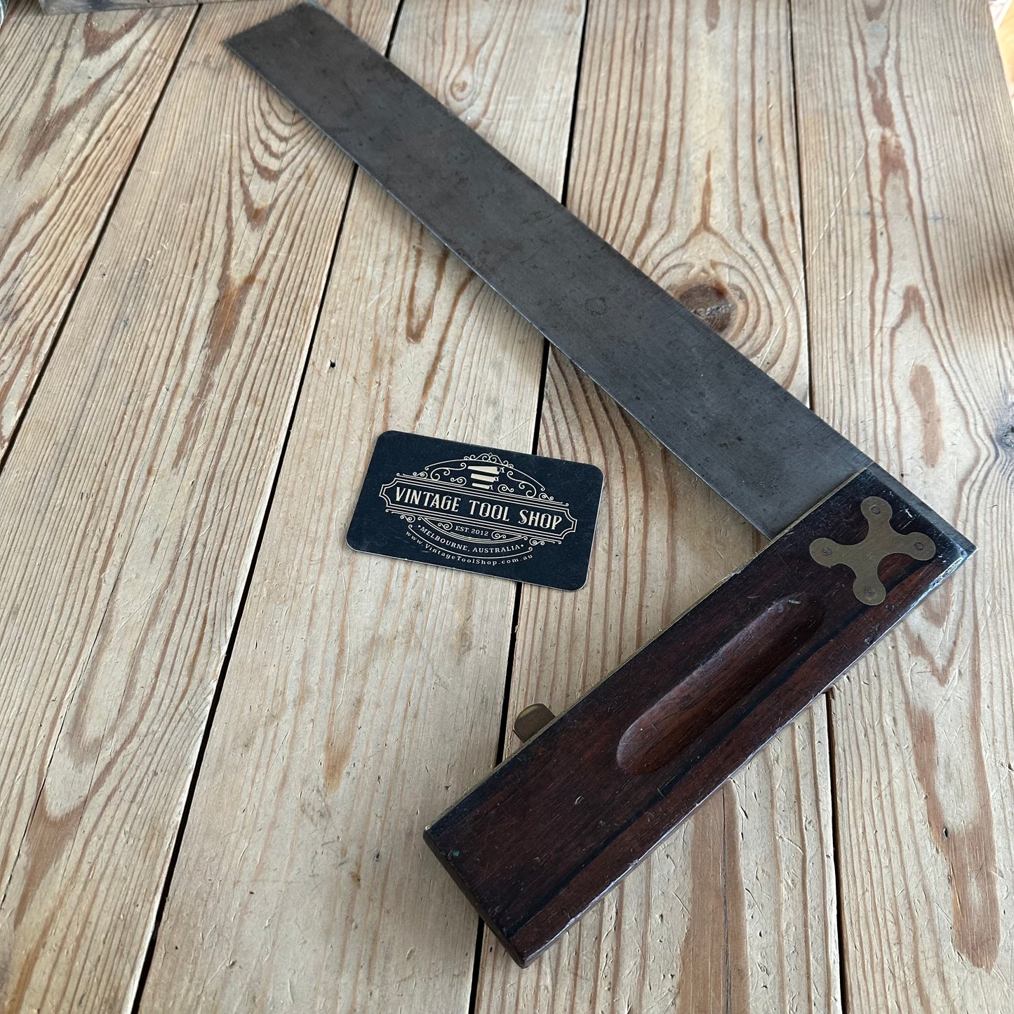 SOLD. N1936 SCARCE! Vintage STANLEY No:2 15” square with rest tab Sweetheart era ROSEWOOD & brass SQUARE