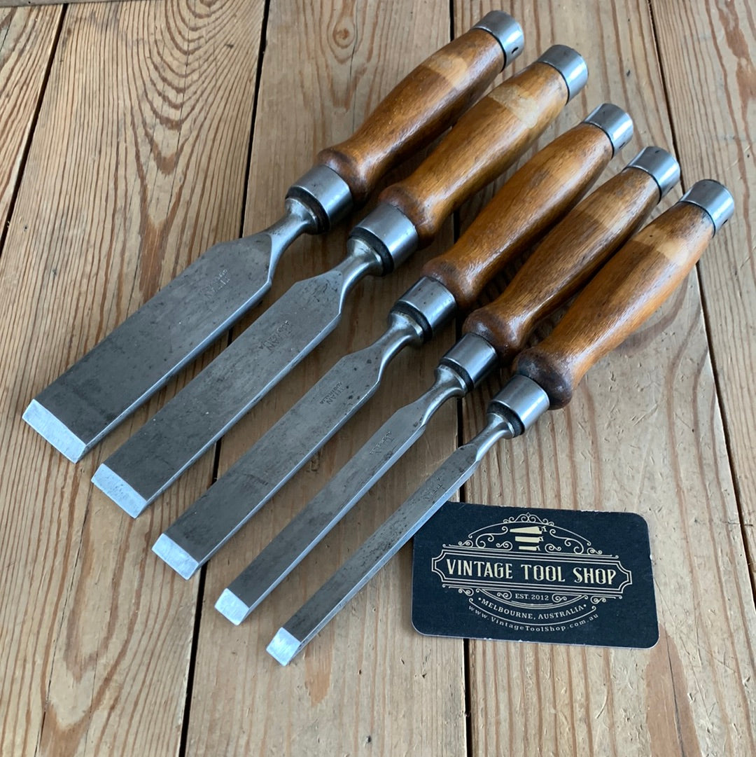 Vintage mixed set of 6 x REGISTERED FIrmer CHISELS English makers ...