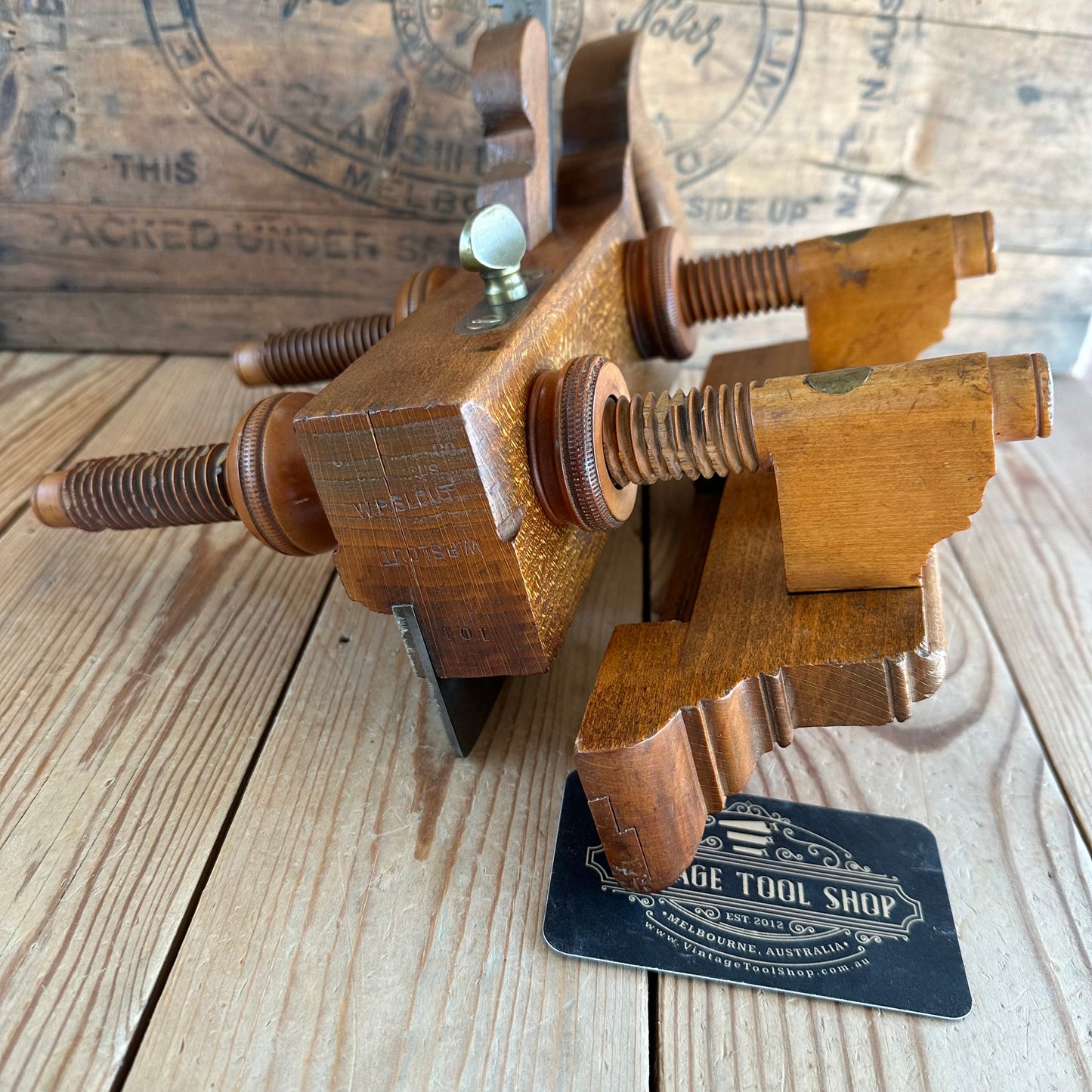 T8553 Antique OHIO TOOL CO No:101 Boxwood Armed PLOUGH PLANE