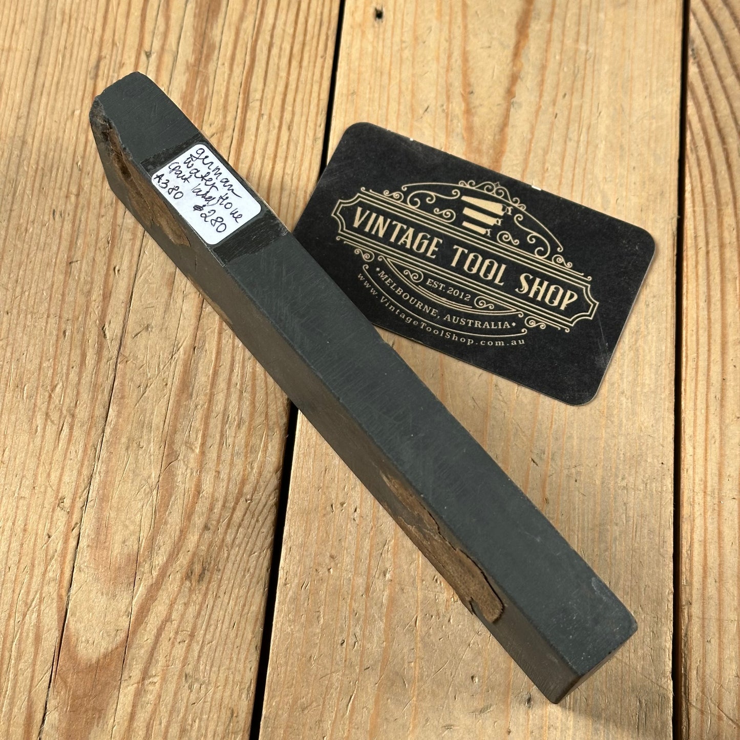 A380 Vintage LARGE German WATER HONE partial label BARBERS STONE Natural sharpening stone waterstone