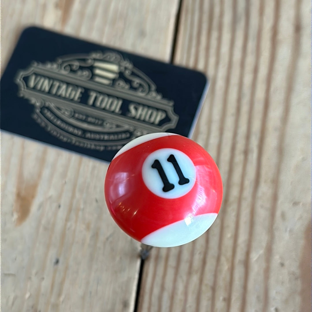 TR140 Repurposed Red/white “11” POOL BALL awl by Tony Ralph