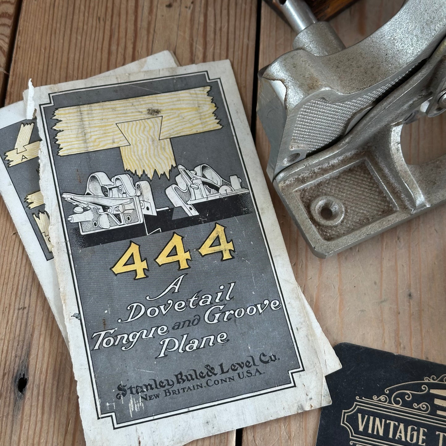 RARE! H2368 Vintage STANLEY USA No.444 Dovetail Tongue & Groove PLANE with cutters IOB