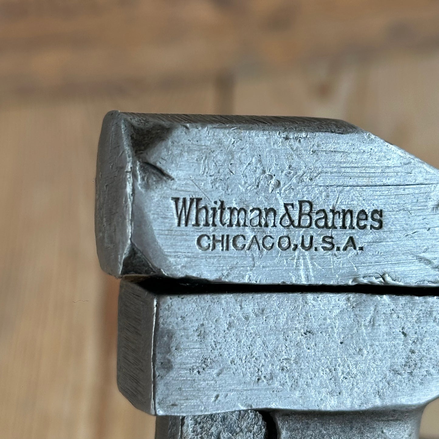 H2367 Vintage WHITMAN & BARNES USA Adjustable 8” WRENCH wooden handle