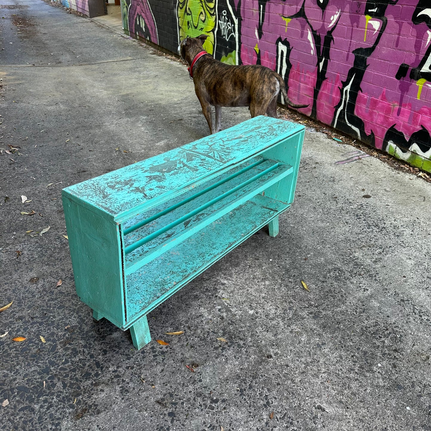 H2383 Vintage distressed shabby chic depression era GREEN Pine SHELVES