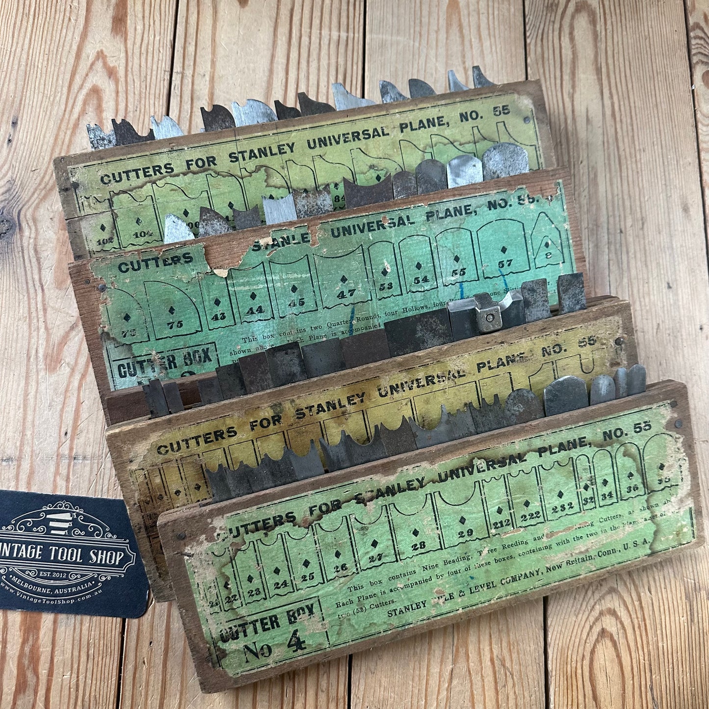N1708 Antique 4 x boxes of STANLEY USA No.55 Combination PLANE CUTTERS