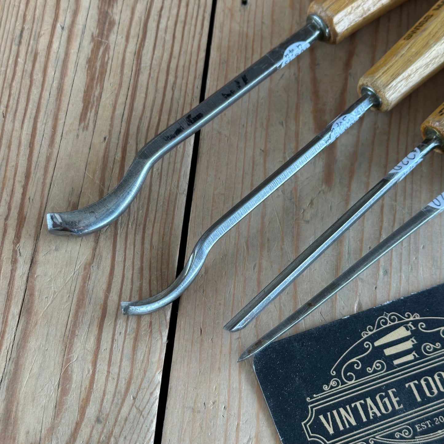 N893 Vintage set of 4 SWISS Carving CHISELS V-Gouge spoon gouges