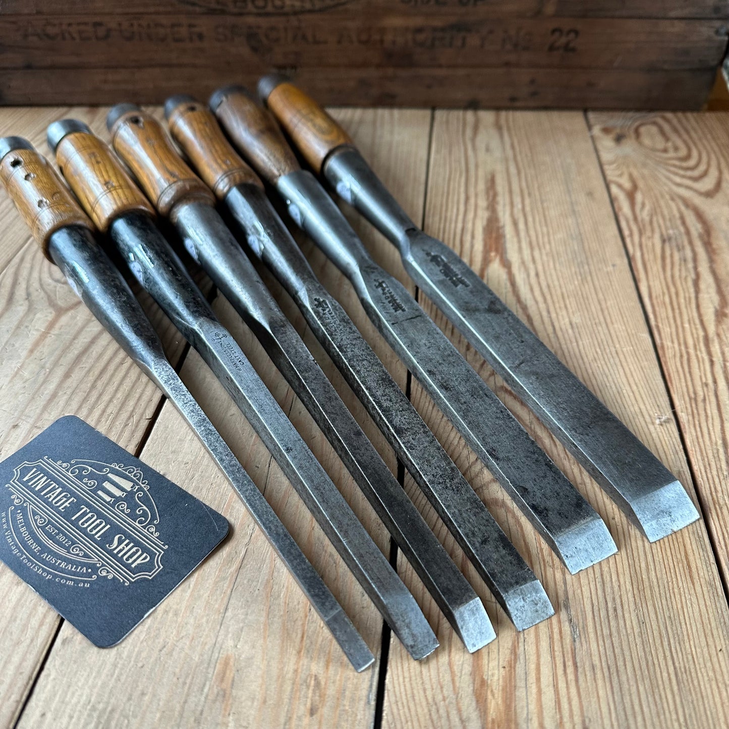 H2522 Vintage set of 6 x WARD & PAYNE & MARPLES Socketed Framing CHISELS