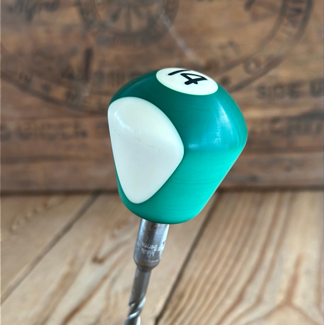 TR137 Repurposed long Green/white “14” POOL BALL awl by Tony Ralph