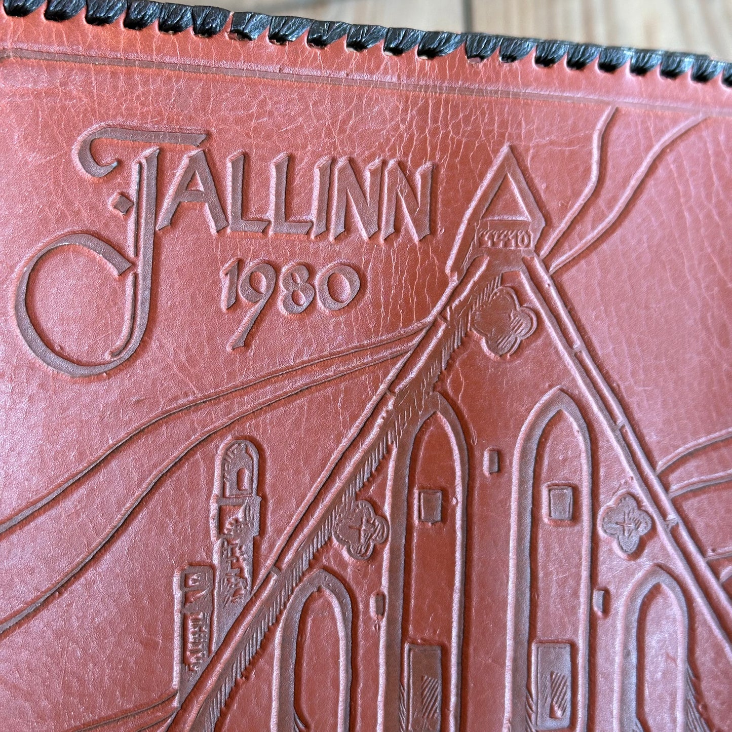 VD2261 Vintage 1980 Tallinn Olympic era LEATHER BOOK notebook journal diary COVER handmade in Estonia