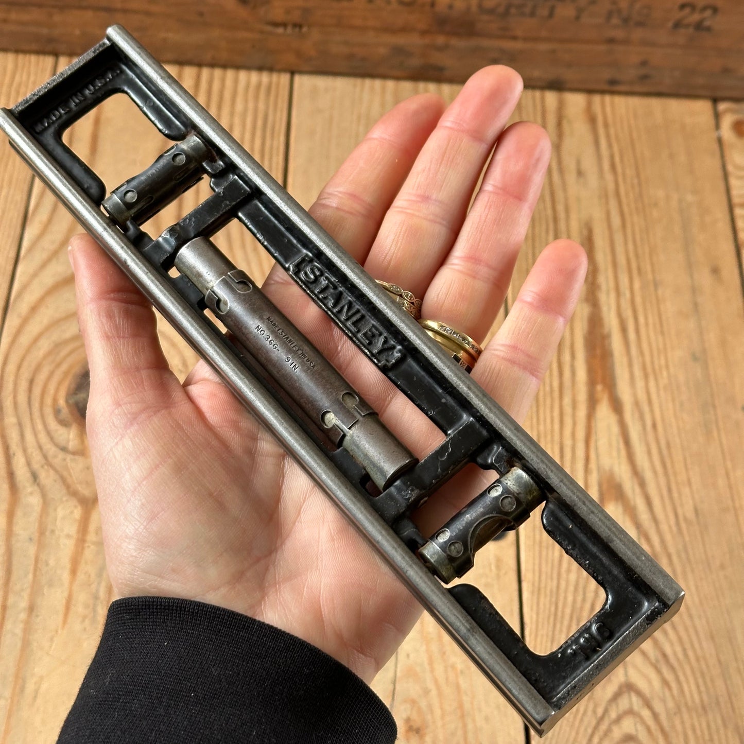 H2501 COOL! Vintage STANLEY No:36G 9” engineers METAL SPIRIT LEVEL