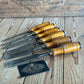 H2361 Vintage set of 6 x E.A. BERG Sweden wooden handled BEVEL CHISELS