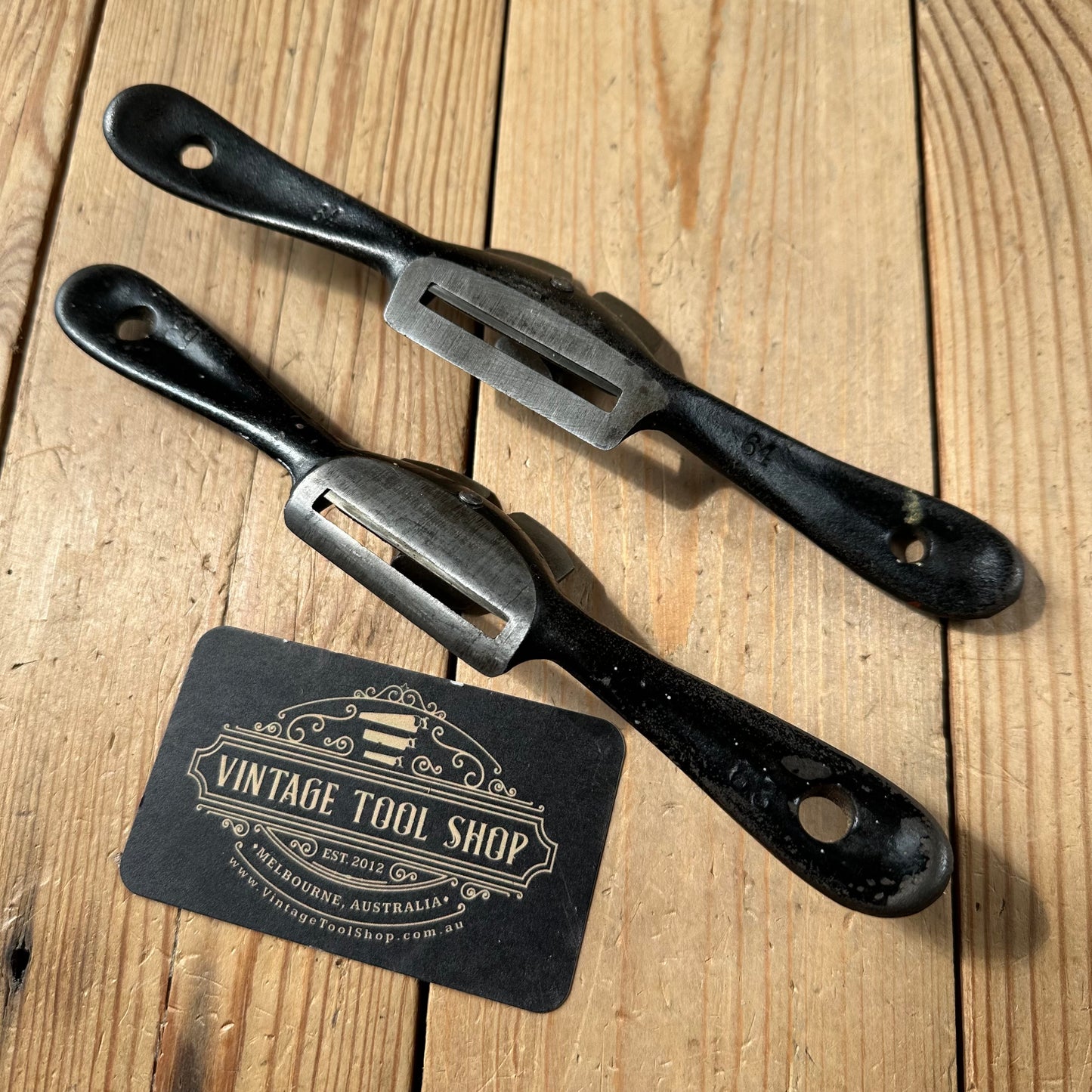 H2390 Vintage pair of No.64 FLAT & No.63 CONVEX curved base SPOKESHAVES