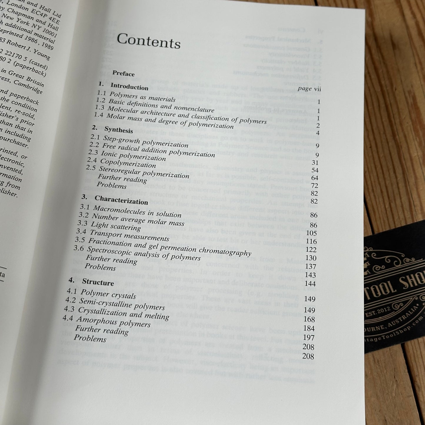 XBN95 Vintage BOOK INTRODUCTION to POLYMERS by R.J.Young