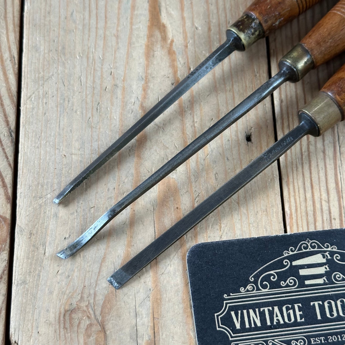 N1768 Vintage 3 x ADDIS SKEW Carving CHISEL Set curved