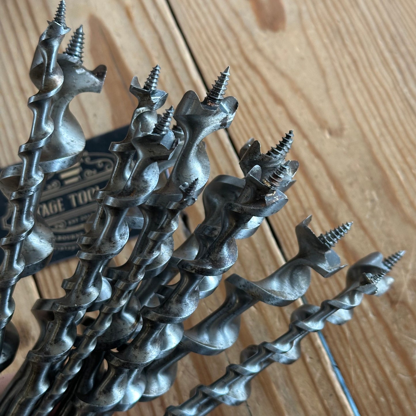 SOLD. H1967 Vintage IRWIN USA made BOXED Set of 13 x wood drill BITS brace auger BIT set