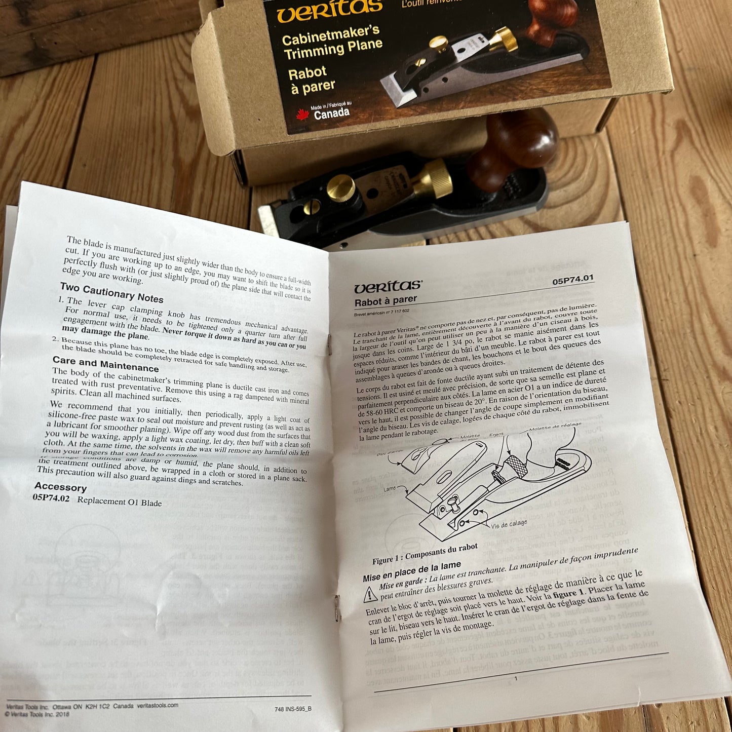 SOLD. H2196 Contemporary VERITAS CABINETMAKERS TRIMMING PLANE Chisel PLANE