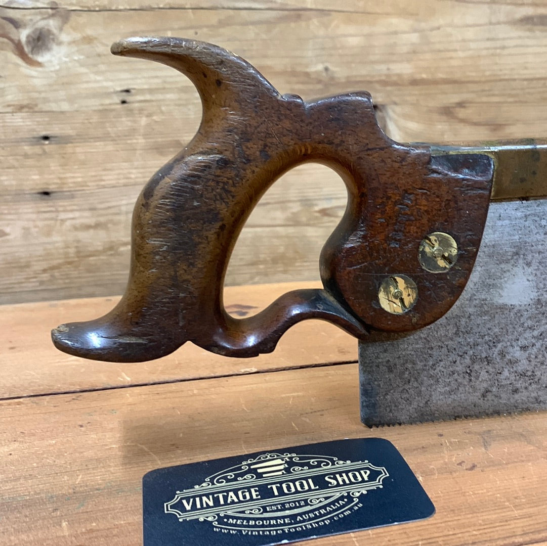 SOLD S497 Vintage SHARP! Premium Quality 1880s MELHUISH London 14” 12ppi RIP tenon brass back SAW BACKSAW