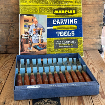 SOLD. H1750 AMAZING! Vintage MARPLES SHEFFIELD No:60 12 x Carving CHISELS original box IOB