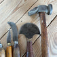 SOLD. H2240 Vintage set of 5 leather work TOOLS cobblers hammer awl knife 1/2 moon