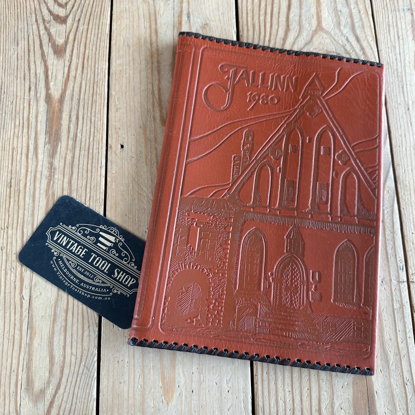 VD2261 Vintage 1980 Tallinn Olympic era LEATHER BOOK notebook journal diary COVER handmade in Estonia