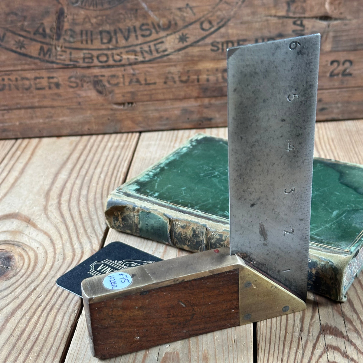H2262 Vintage ELVICTA England ROSEWOOD & brass 6” SQUARE and Miter