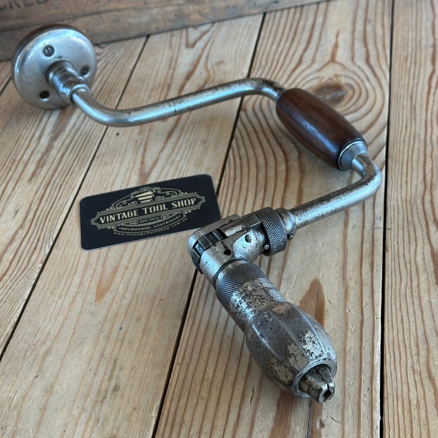 H2048 Vintage No:16 J.A.CHAPMAN 5” / 10” sweep Drill BRACE with Rosewood handles