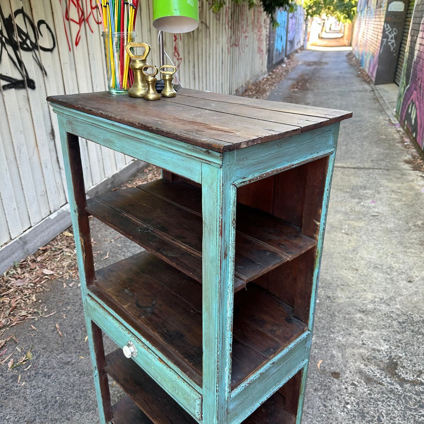 H2382 Vintage distressed shabby chic depression era MEAT SAFE CUPBOARD