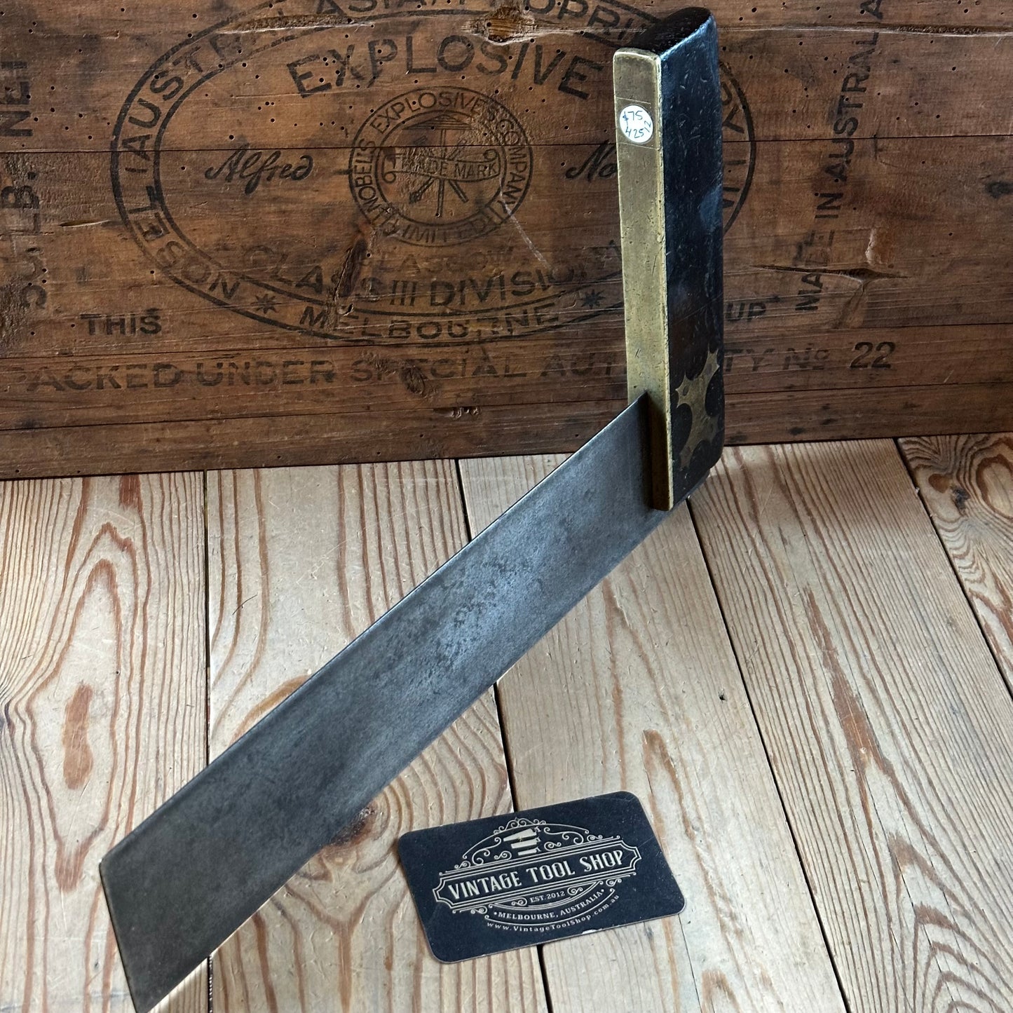 H2512 Vintage large fancy EBONY & brass 14” SQUARE