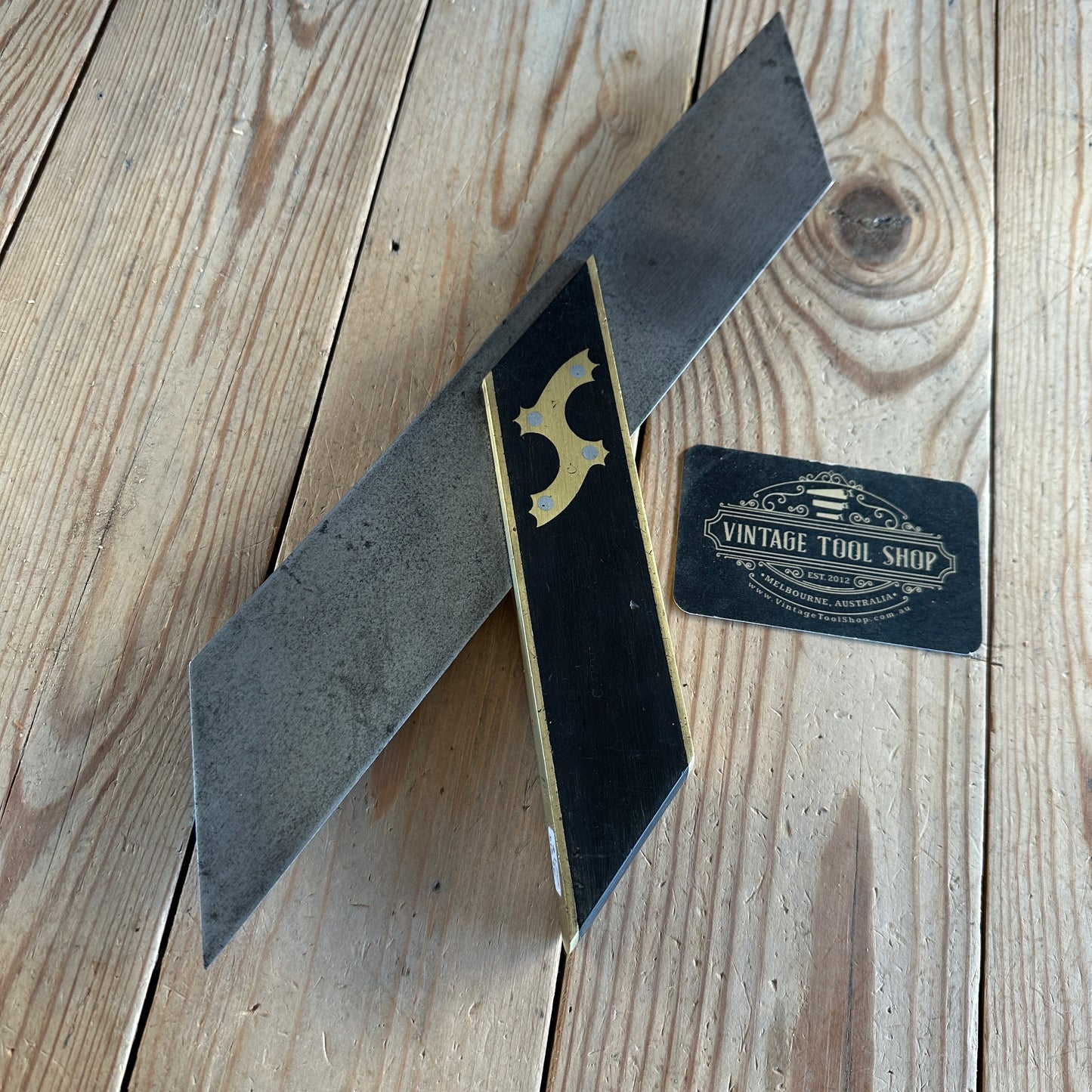 D1576 Vintage Fancy EBONY & brass MITRE SQUARE