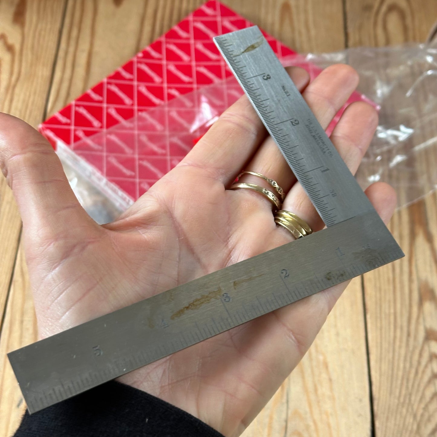 H2450 Vintage STARRETT USA No.21 thin steel metal SQUARE IOB