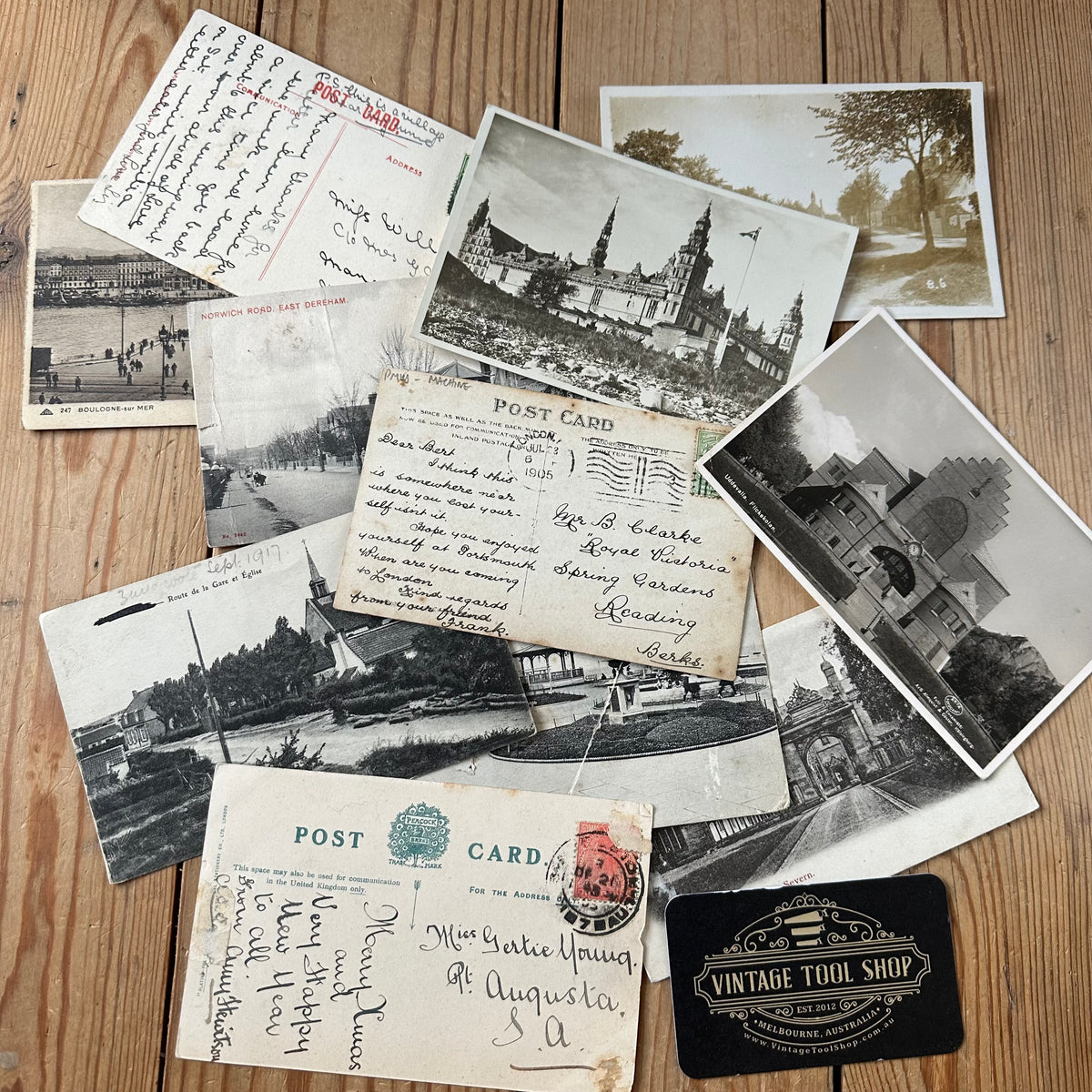 VD0-15 Vintage 11x sepia ENGLISH POSTCARD series 1905-1947 stamps handwritten souvenir post cards junk journal diary collection