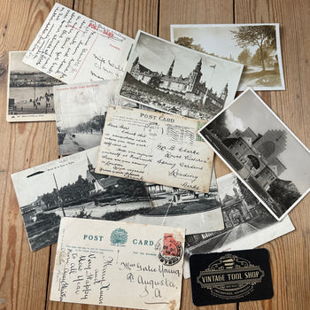 VD0-15 Vintage 11x sepia ENGLISH POSTCARD series 1905-1947 stamps handwritten souvenir post cards junk journal diary collection