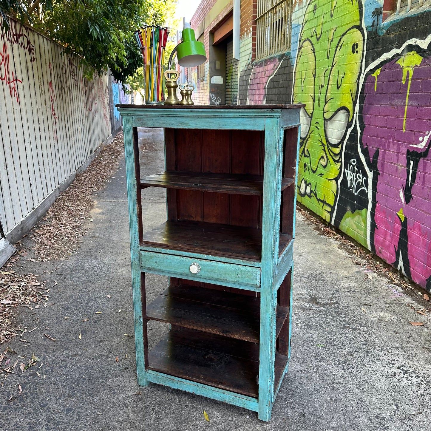 H2382 Vintage distressed shabby chic depression era MEAT SAFE CUPBOARD