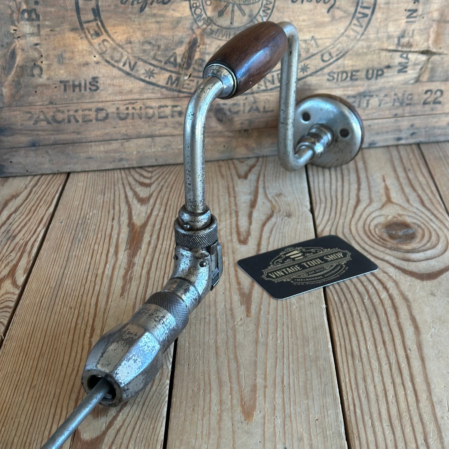 H2048 Vintage No:16 J.A.CHAPMAN 5” / 10” sweep Drill BRACE with Rosewood handles