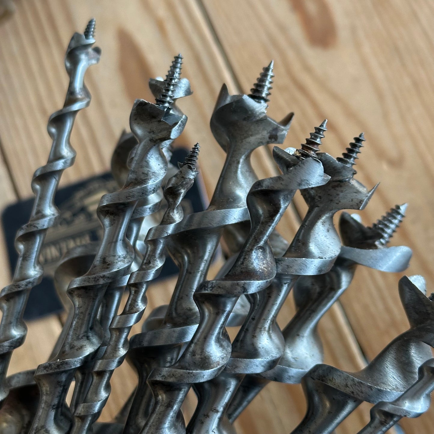 SOLD. H1967 Vintage IRWIN USA made BOXED Set of 13 x wood drill BITS brace auger BIT set