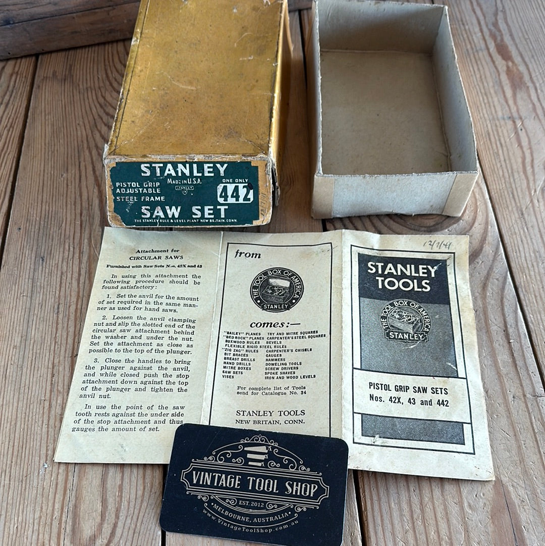 N542 Vintage STANLEY Sweetheart No:442 SAW SET setting tool IOB instructions