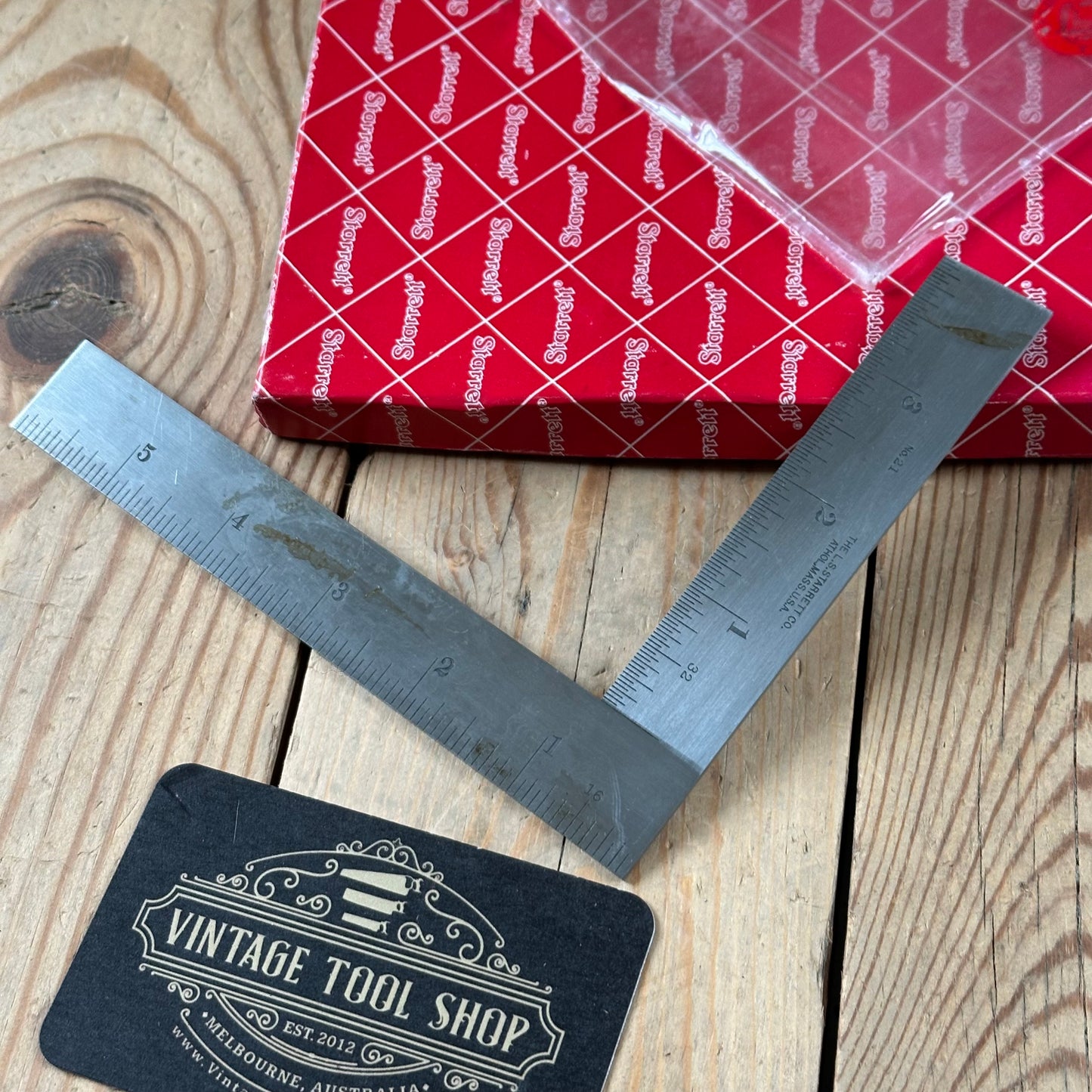 H2450 Vintage STARRETT USA No.21 thin steel metal SQUARE IOB