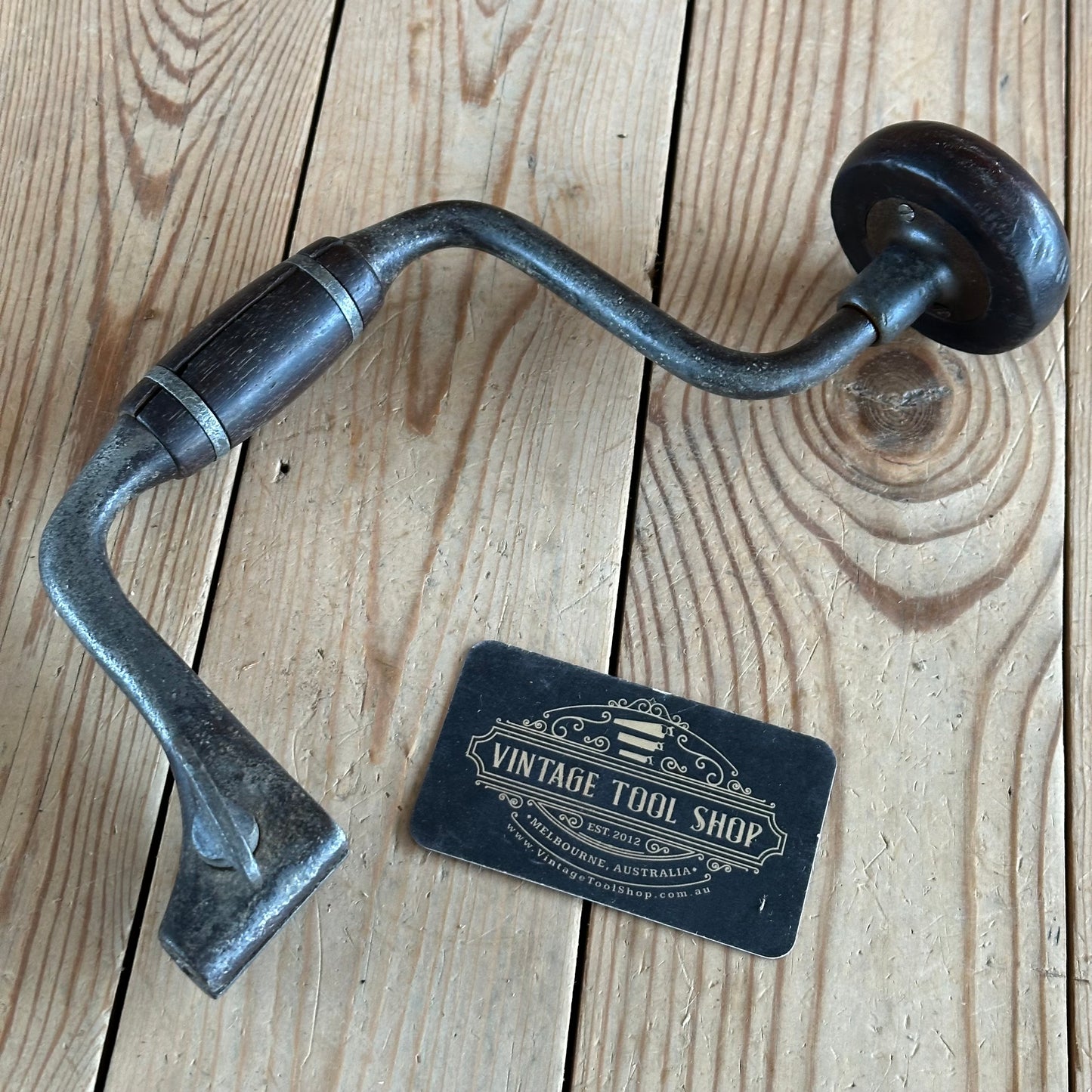 T2947 Antique JOHN FRAY 8” Pewter Ring Cocobolo Handled Drill BRACE