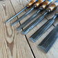 H2361 Vintage set of 6 x E.A. BERG Sweden wooden handled BEVEL CHISELS