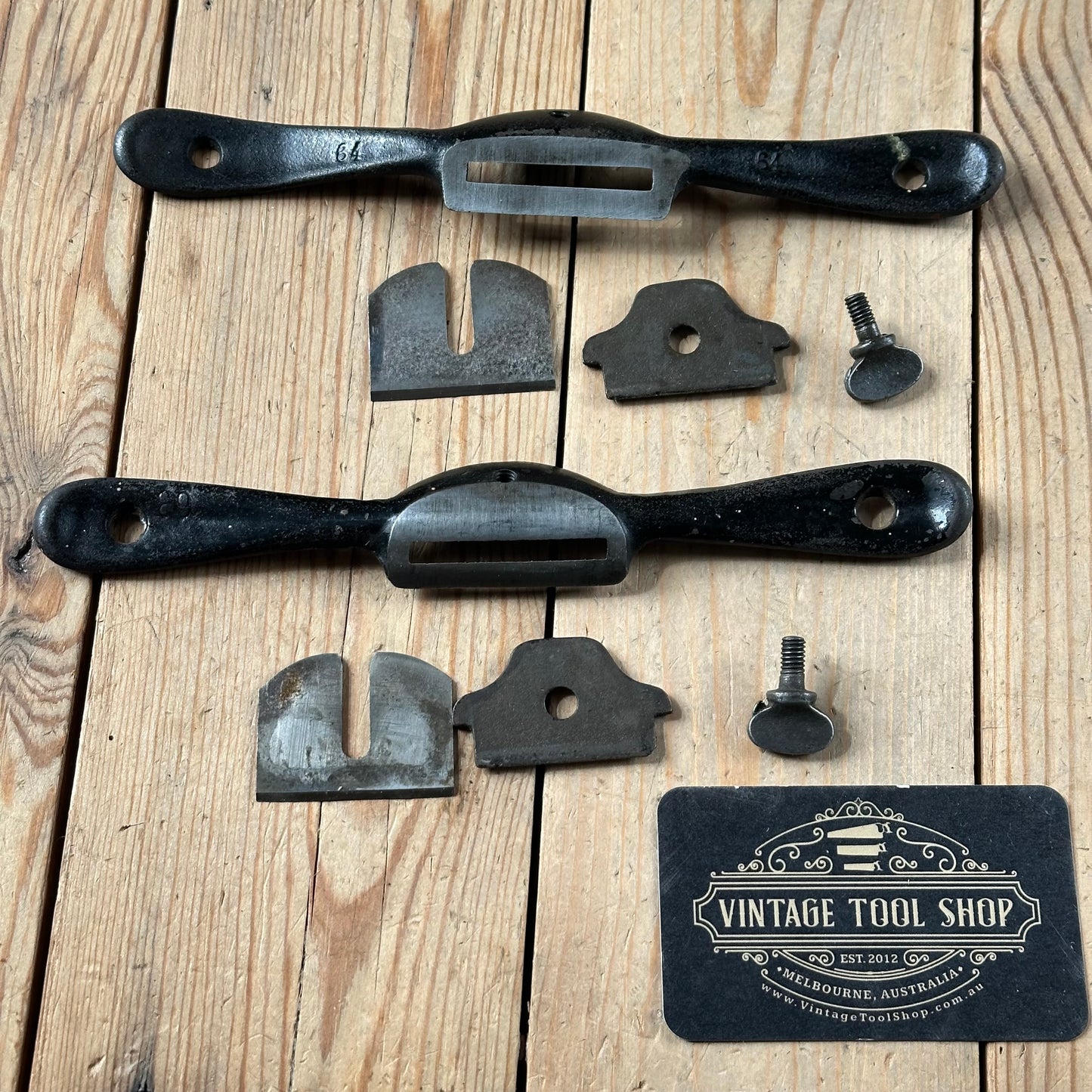 H2390 Vintage pair of No.64 FLAT & No.63 CONVEX curved base SPOKESHAVES