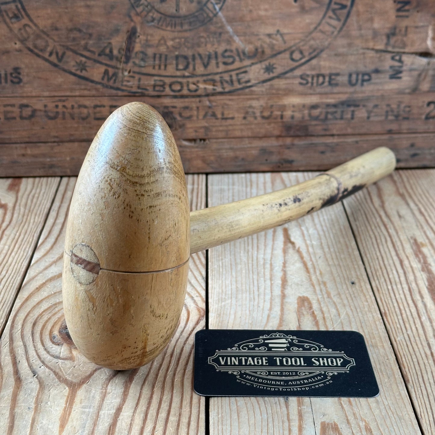 H2440 Vintage HORNBEAM Lead DRESSING STICK plumbers mallet by EMIR London