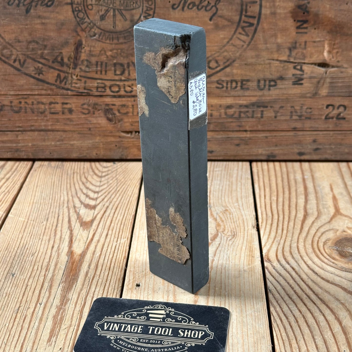 A380 Vintage LARGE German WATER HONE partial label BARBERS STONE Natural sharpening stone waterstone