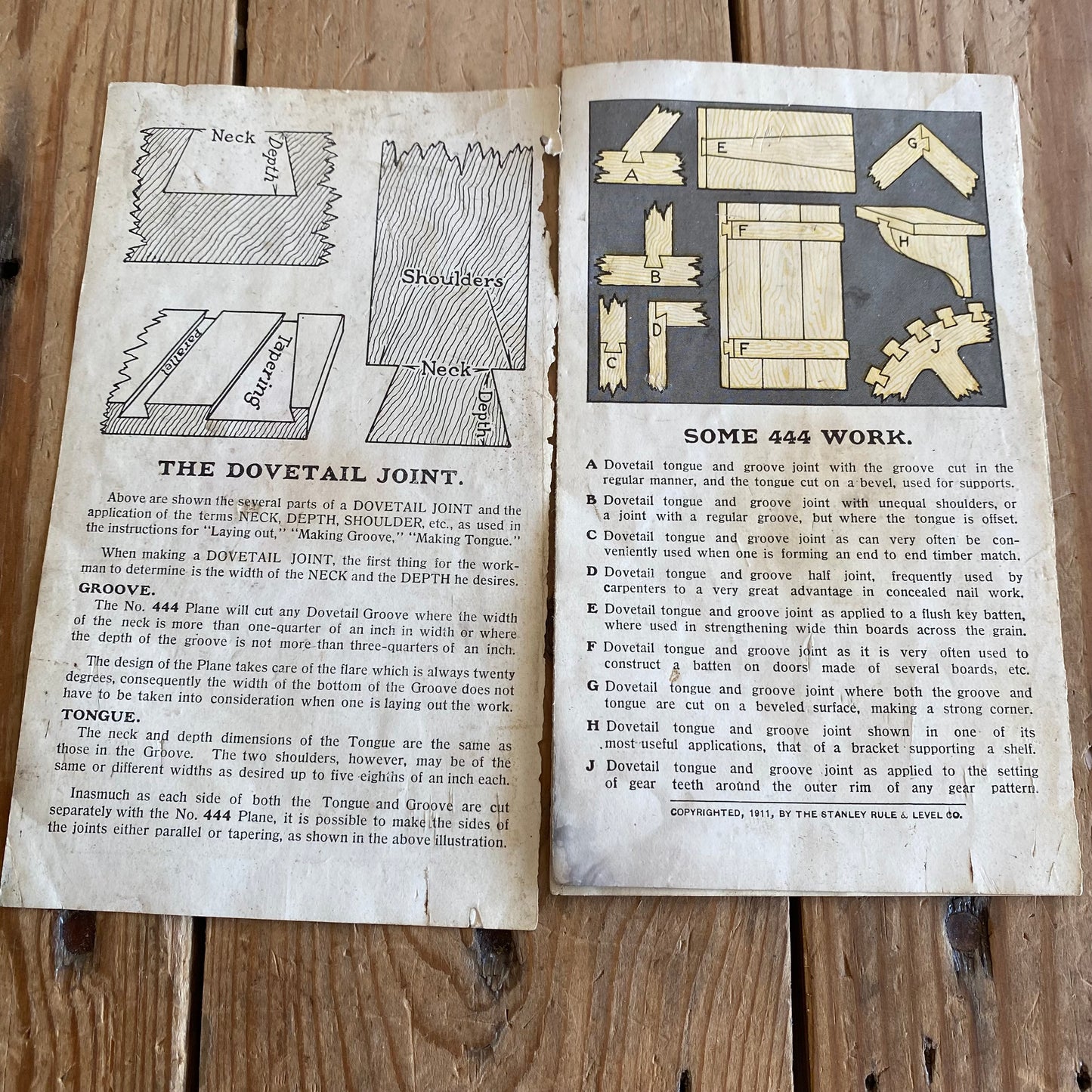 RARE! H2368 Vintage STANLEY USA No.444 Dovetail Tongue & Groove PLANE with cutters IOB