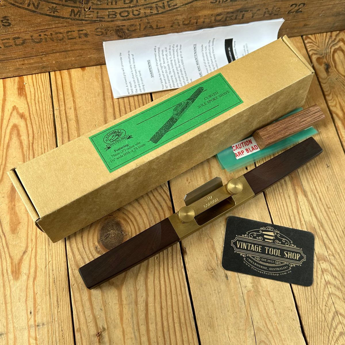 C3 CLEAN! Contemporary Australian HNT GORDON Gidgee CURVED BASE SPOKESHAVE IOB