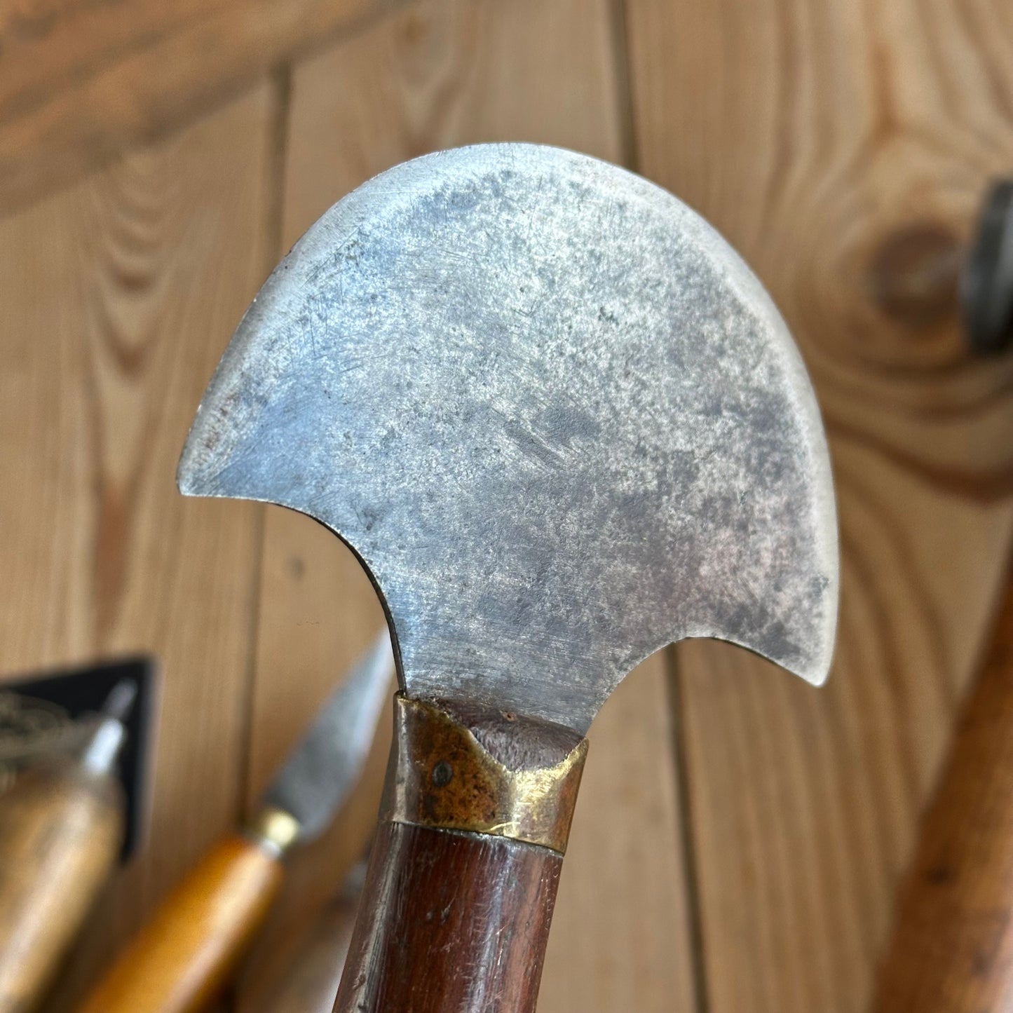 SOLD. H2240 Vintage set of 5 leather work TOOLS cobblers hammer awl knife 1/2 moon